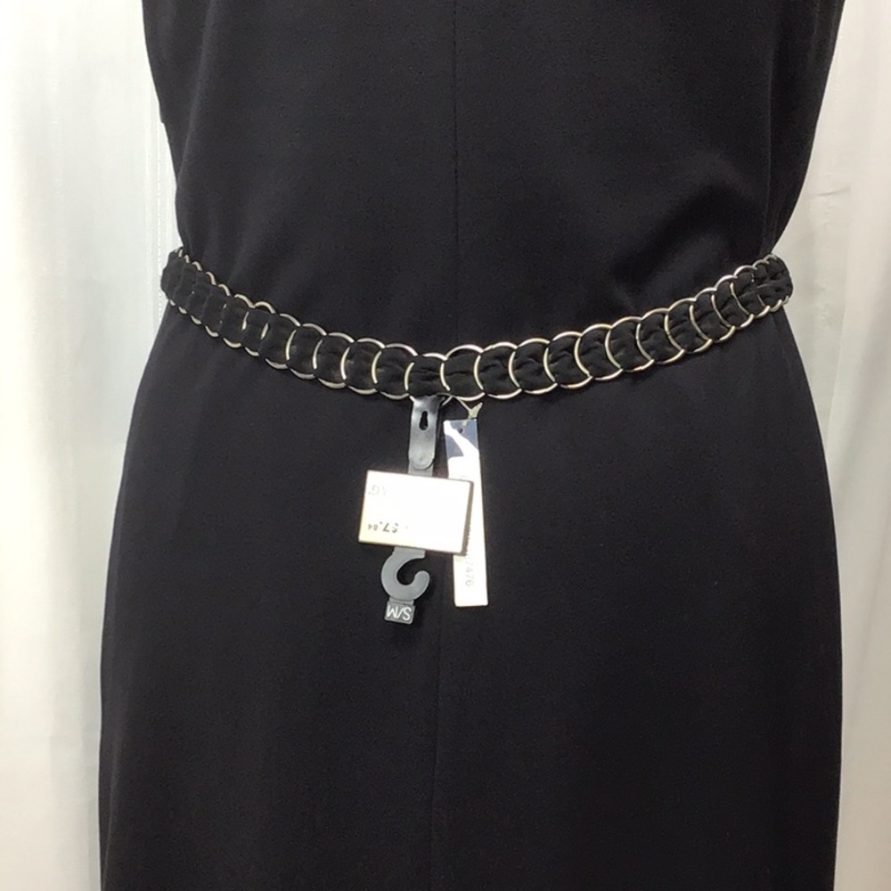 White Stag Black Woven Chiffon Silver Metal Chain Self Tie Belt